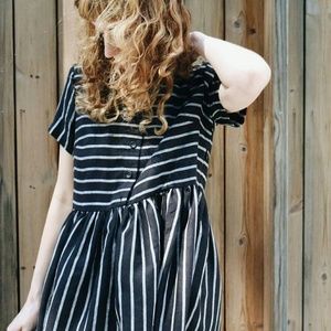 OffOn Black + Gray Striped Linen Midi Dress